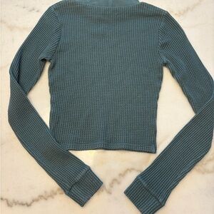 aerie Waffle-Knit Crewneck Top - Teal Blue